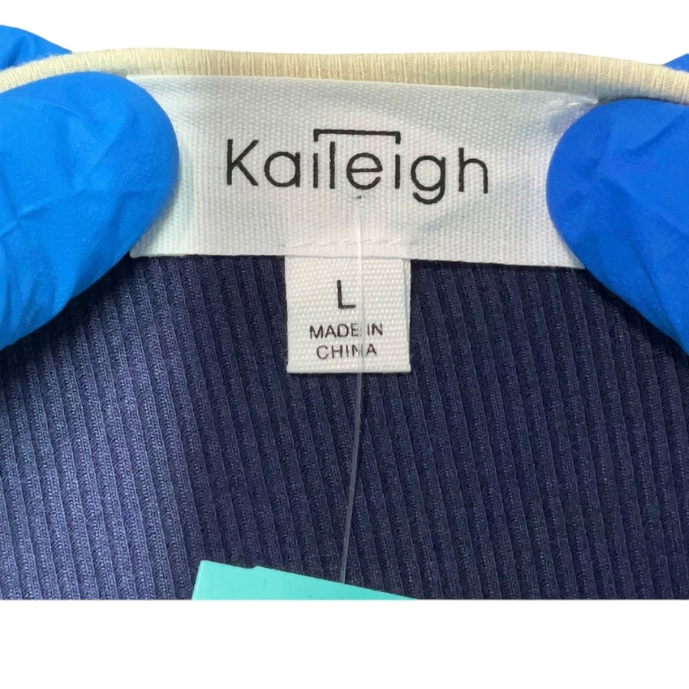 Kaileigh Ribbed Contrast Trim Bodysuit – Navy/Cream – Size L - Picture 2 of 5